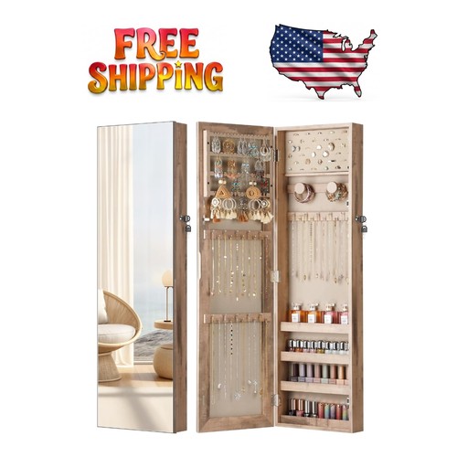 Chic oak jewelry armoire with - oak,